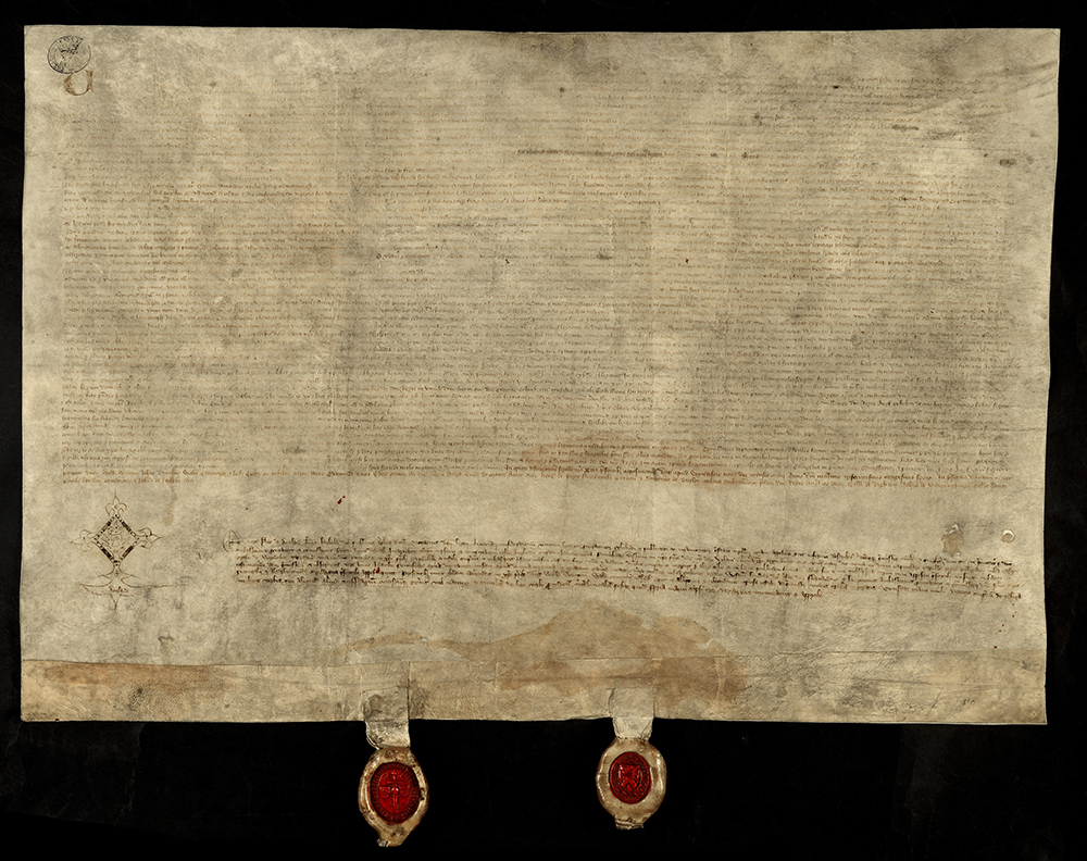 The Treaty of Windsor, confirming a perpetual alliance between Richard II of England and John I of Portugal, 9 May 1386.