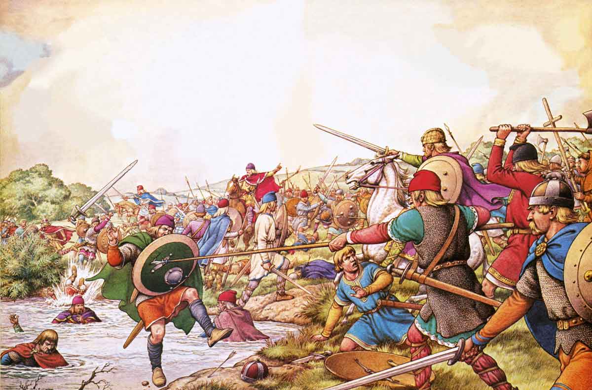 19th-century drawing of the Battle of the Winwaed (655) between Mercia and Northumbria, by Patrick Nicolle.