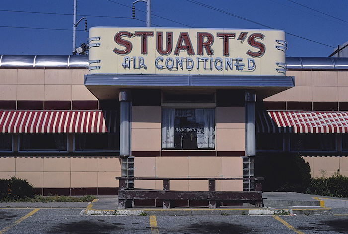 An air conditioned restaurant frontage in Worcester, Massachusetts, John Margolies, 1984. Library of Congress. Public Domain.
