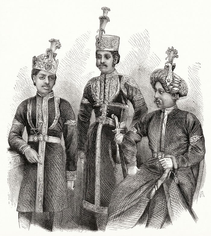 Nawwab Sayyid Mansur Ali Khan, Nawwab Nazim of Bengal, and his sons, c.1860. Illustrated London News Ltd/Mary Evans.