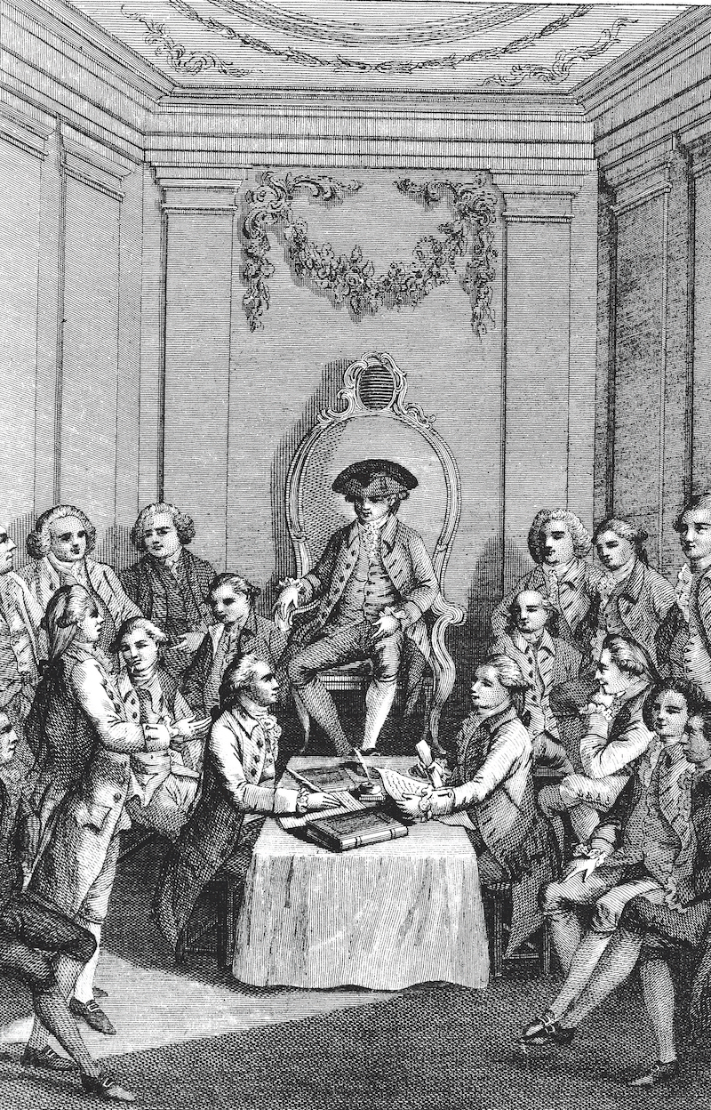 The Continental Congress of 1774, from Cowley’s History of England, 18th century. GRANGER - Historical Picture Archive/Alamy Stock Photo.