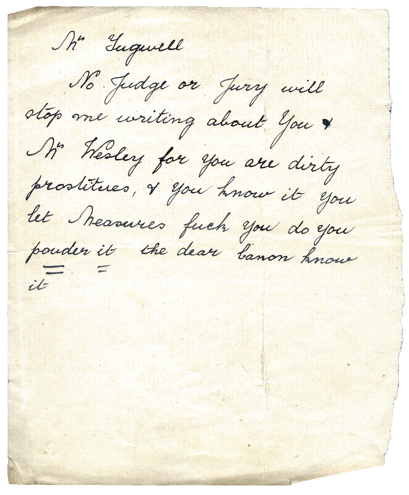 A letter used in the libel case against Annie Tugwell, 1909-13.