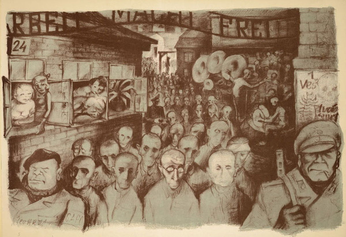 A scene from Auschwitz by Holocaust survivor Leo Haas, c. 1947. Center for Jewish History, New York. Public Domain.