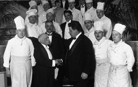 A banquet in honour of the best chef in France, Auguste Escoffier (in the foreground on the left), shown here with Prime Minister Édouard Herriot