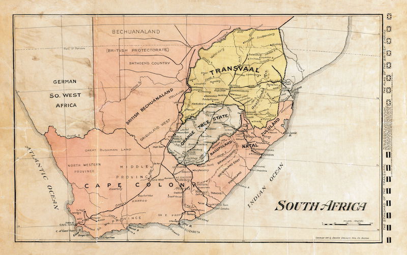 map of South Africa at the time of the Second Boer War, 1899.
