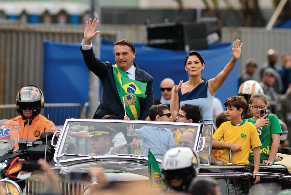 Jair Bolsonaro and  his wife Michele at independence day celebrations,  7 September 2022.