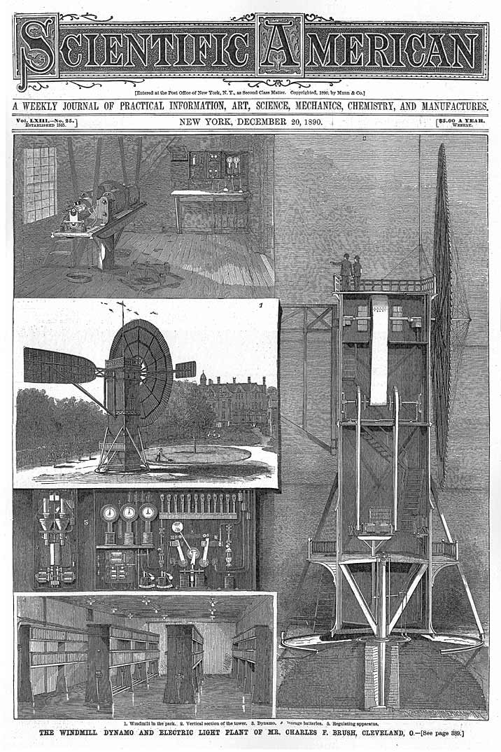 Charles Brush's turbine on the cover of Scientific American, December 1890.
