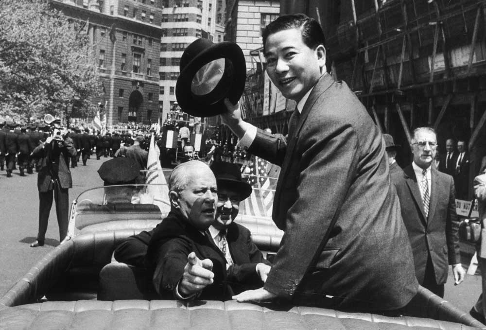 Ngo Dinh Diem with Commissioner Richard Patterson and Chief Protocol of the State Department,  Wiley T. Buchanan Jr, New York, 1957.