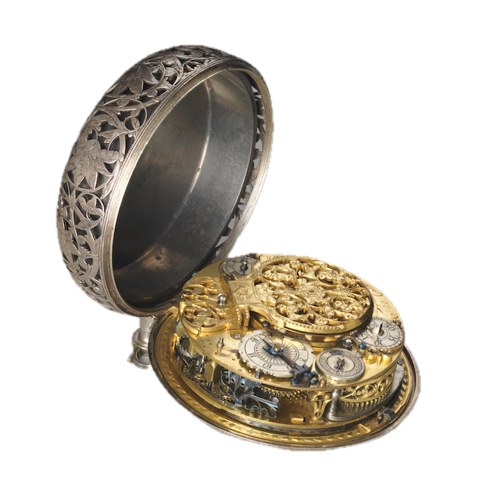 A watch built by Thomas Tompion using Christiaan Hygens’ spiral balance sping, 1680. Metropolitan Museum of Art. Public Domain.