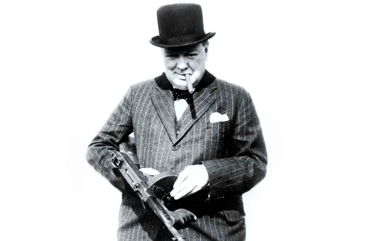 Winston Churchill with a Tommy Gun, Hartlepool, 1940.