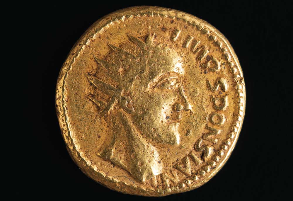 One of the alleged Sponsian coins featuring a bust of the emperor Sponsian, depicted wearing  a radiate crown, c.260-70.