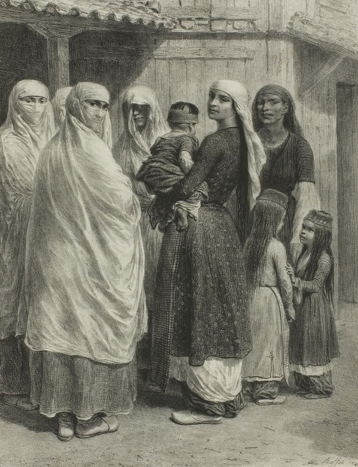’Tartar women at the Baïdar, Crimea, August 26, 1837‘, by Denis Auguste Marie Raffet, c. 1842. Art Institute Chicago. Public Domain.