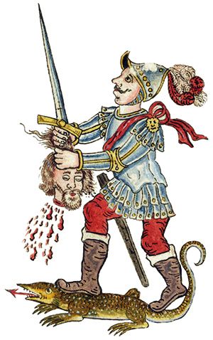 St George trampling the Irish dragon from Albon Levert's 'Athlone Officer of Armes of the whole Realme of Ireland, 1649-57'. National Library of Ireland.