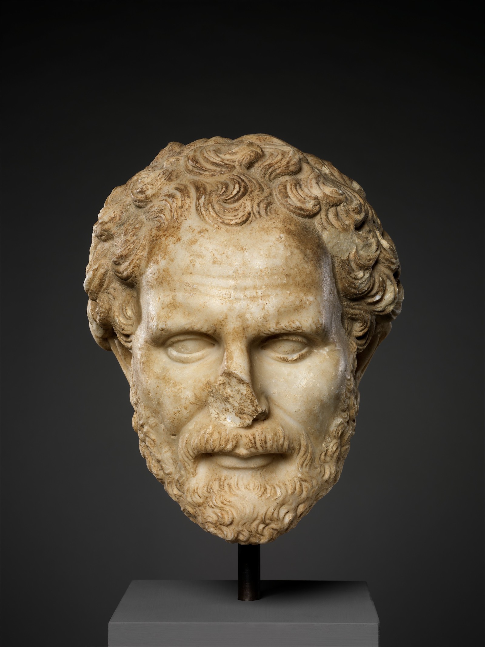 A marble head of the Athenian orator Demosthenes, c. 2nd century Roman copy.  The Metropolitan Museum of Art. Public Domain.