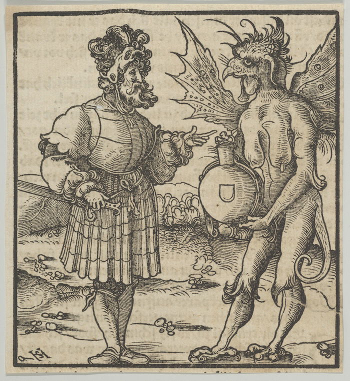 The Devil offering poison to a knight, German woodcut, by Hans von Leonrodt, 1517. Metropolitan Museum of Art. Public Domain.
