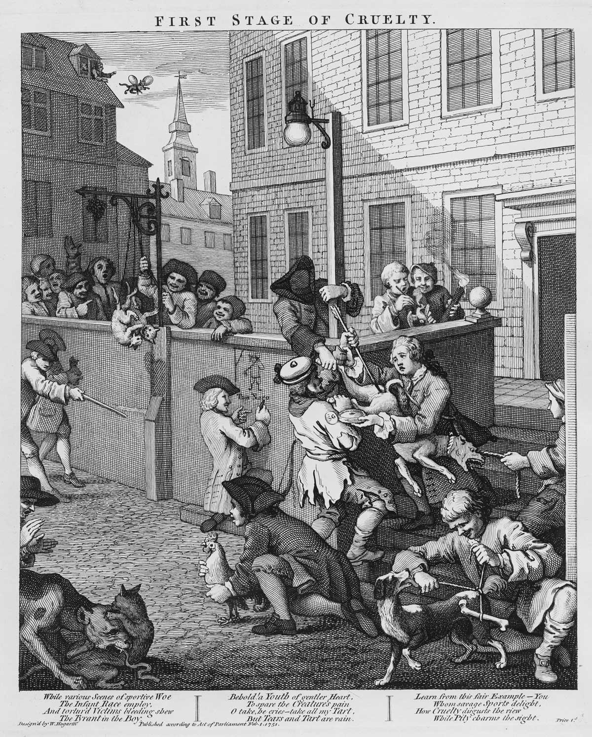 Inhumane: First Stage of Cruelty, by William Hogarth, engraving, 1751 © Bridgeman Images.