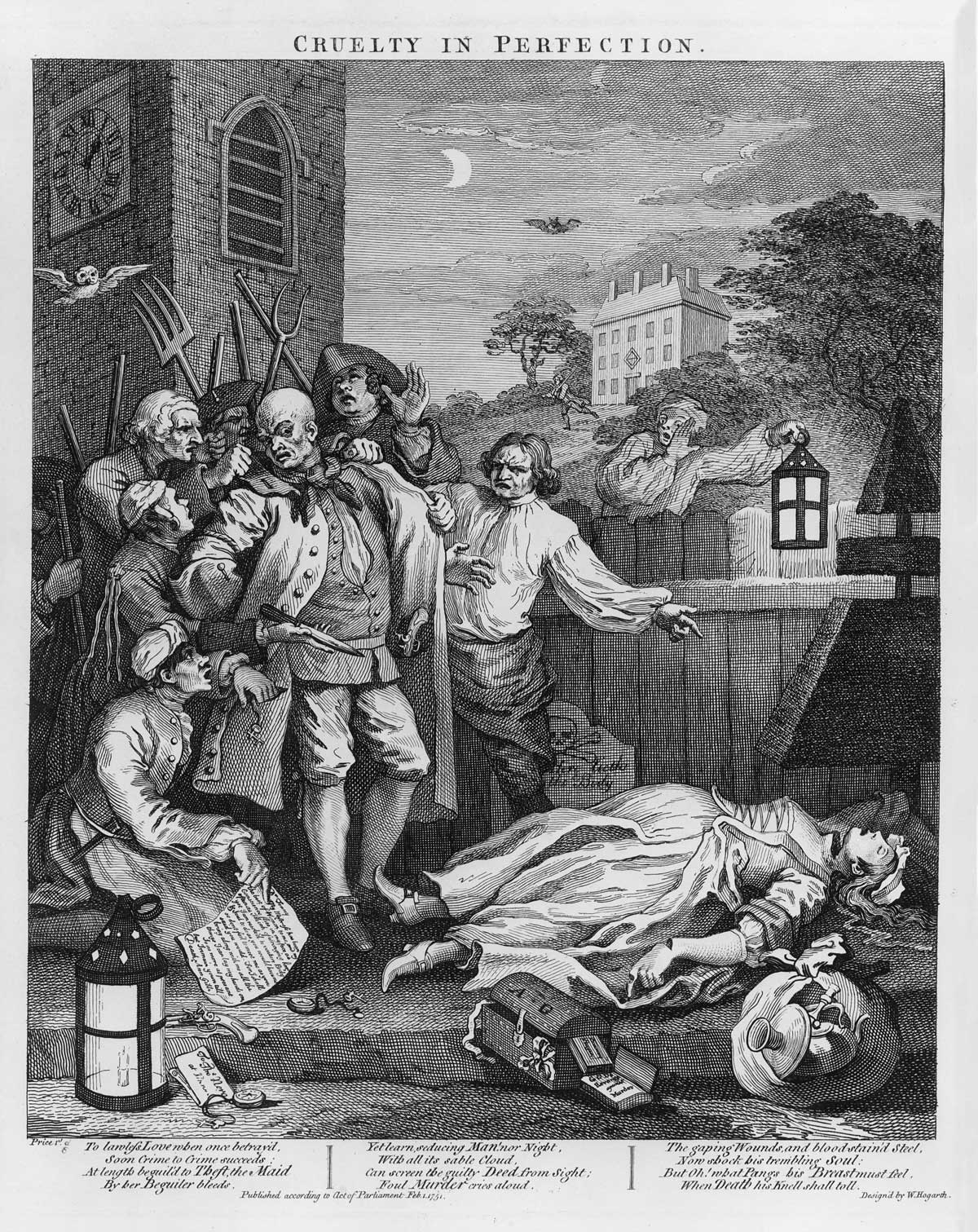 The terrible conclusion: Cruelty in Perfection (third stage of cruelty), by William Hogarth, engraving, 1751.