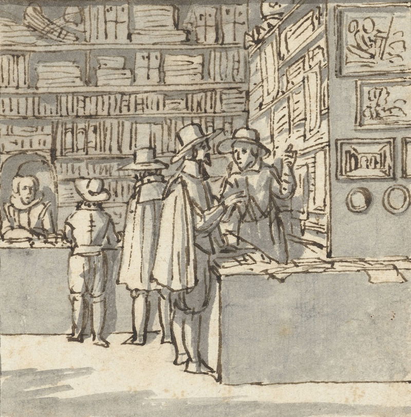 Interior of a bookshop in Haarlem, 1628. Rijksmuseum. Public Domain.