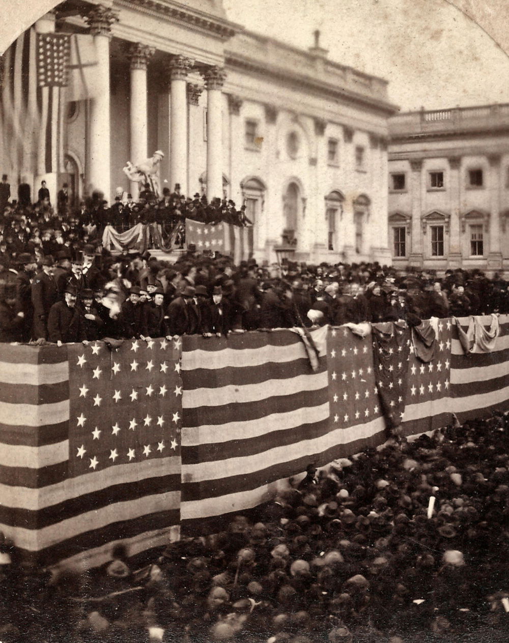 Chief Justice Morrison R. Waite administering the oath of office to Rutherford B. Hayes, 1877.