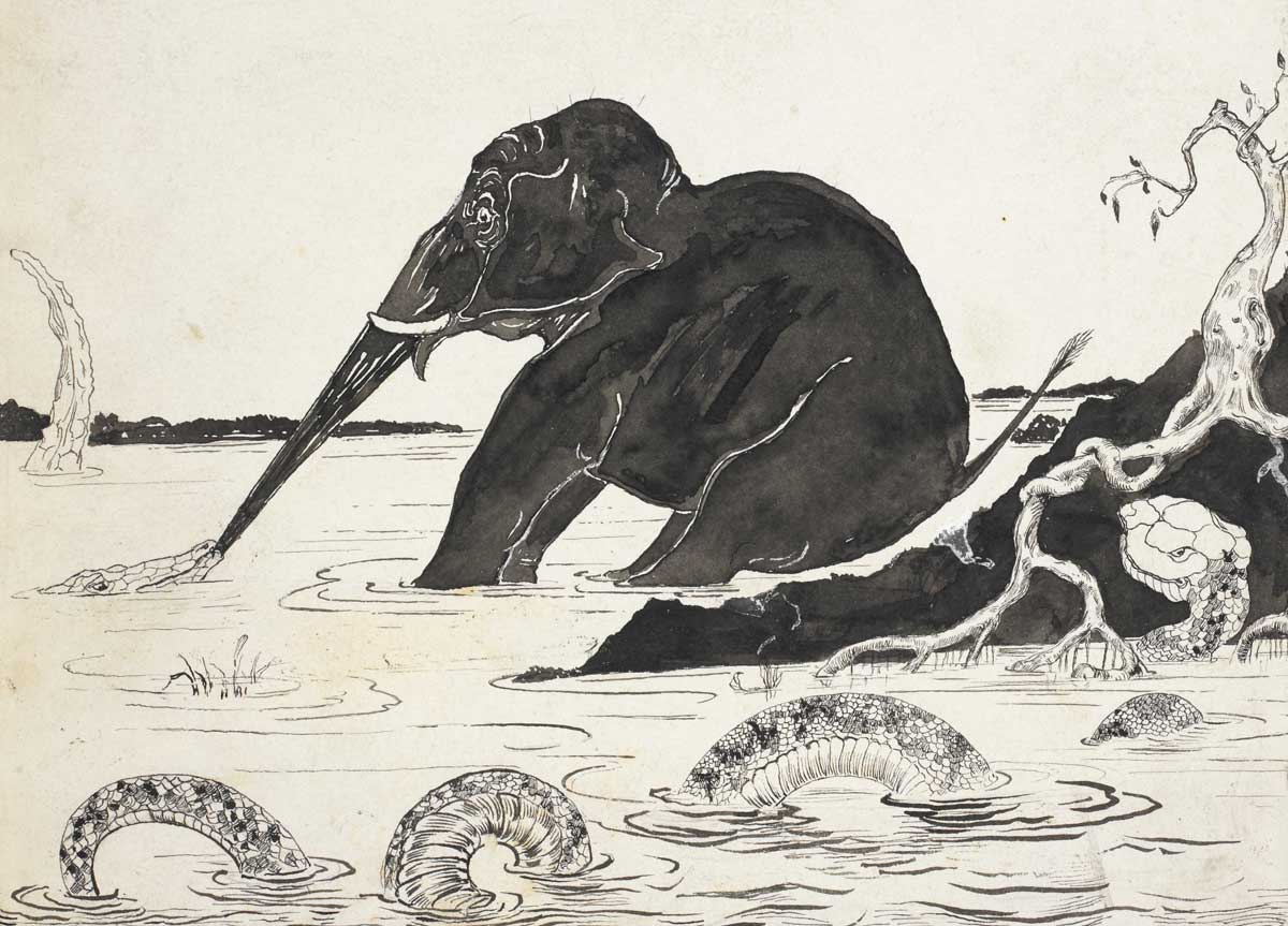  Rudyard Kipling’s illustration of the elephant’s child for his Just So Stories, 1902.