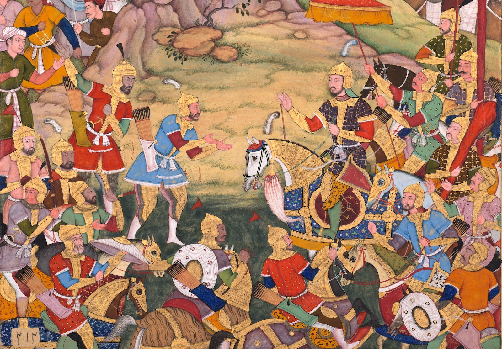 A Mughal depiction of the Siege of Arbela in the era of Hulagu Khan, c. 1596. 