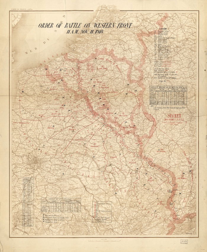 Order of Battle on Western Front, 11 A.M Nov 11, 1918. Geography and Map Division, Library of Congress.