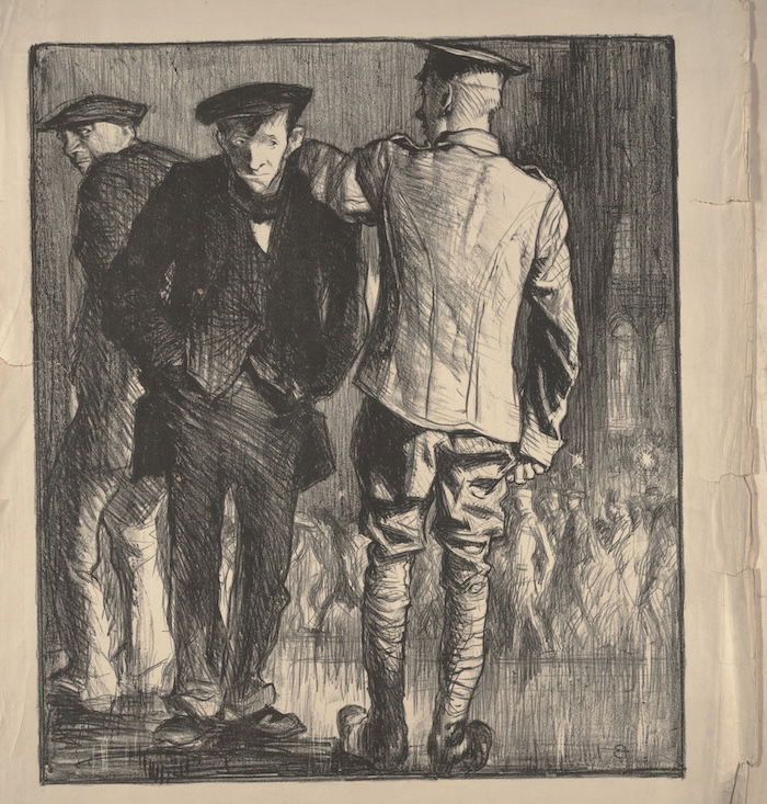 A reluctant recruit, by Frank Brangwyn, 1914. Prints, Drawings and Watercolors from the Anne S.K. Brown Military Collection. Brown Digital Repository. Brown University Library. Public Domain.