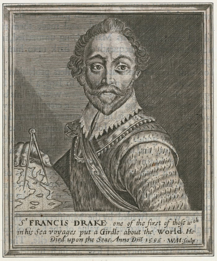 Francis Drake, engaging by William Marshall, c.1617-50. New York Public Library. Public Domain.