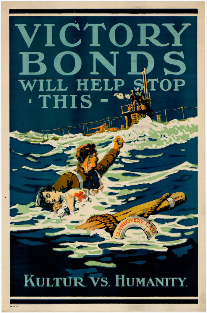 Canadian Victory Bonds poster depicting the sinking of Llandovery Castle. Library and Archives Canada.