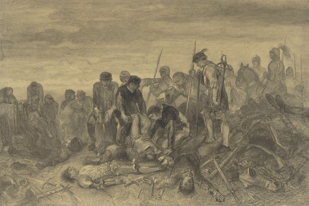 Richard III's death at the Battle of Bosworth, by Charles Rochussen, 1866. Wikimedia Commons
