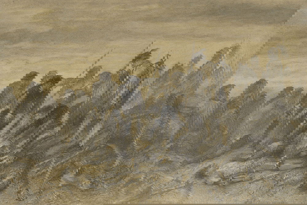 Richard III's death at the Battle of Bosworth, by Charles Rochussen, 1866. Wikimedia Commons