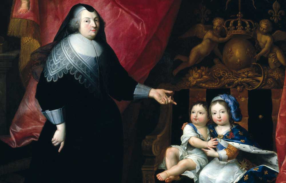 Louis XIV and his brother Philippe d’Orléans with their governess, the marquise de Lansac, French, 1643.