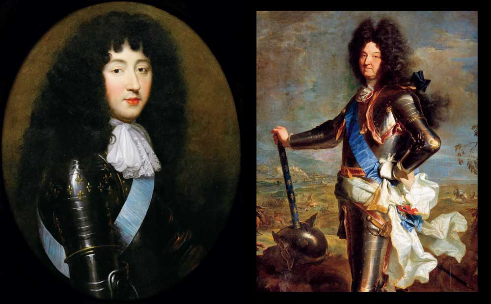 Top: Louis XIV, by Hyacinthe Rigaud, 1701. Above: Philippe, duke of Orléans, (1640-1701), by Pierre Mignard.