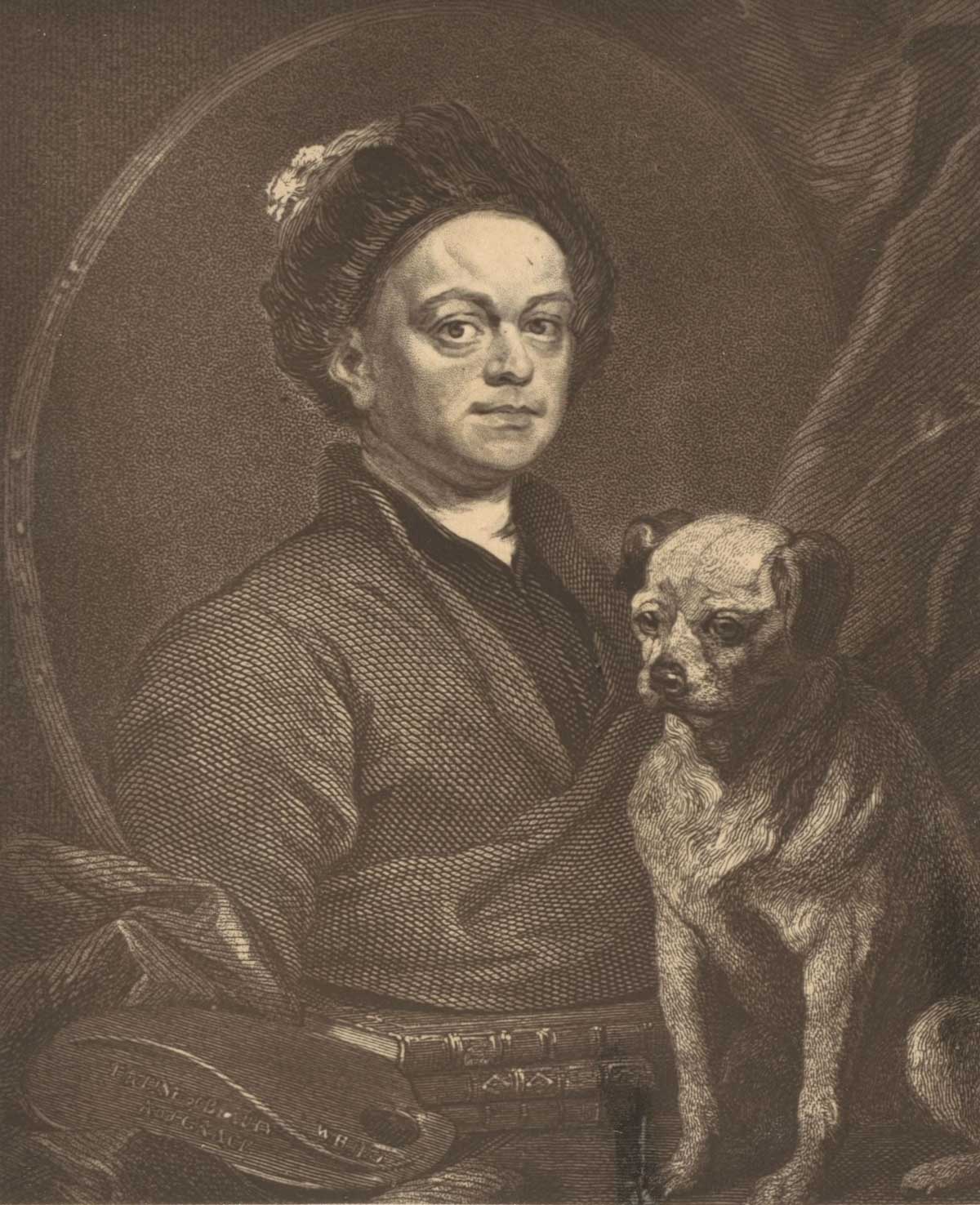 William Hogarth and his pug, self portrait. From the publication 'Leicester Square; its associations and its worthies', Tom Taylor, 1874. Rijksmuseum.