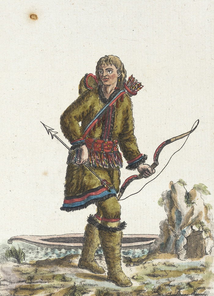 A First Nations Canadian in Hudson Bay, by Jacques Grasset de Saint-Sauveur, c. 1797. Los Angeles County Museum of Art. Public Domain.