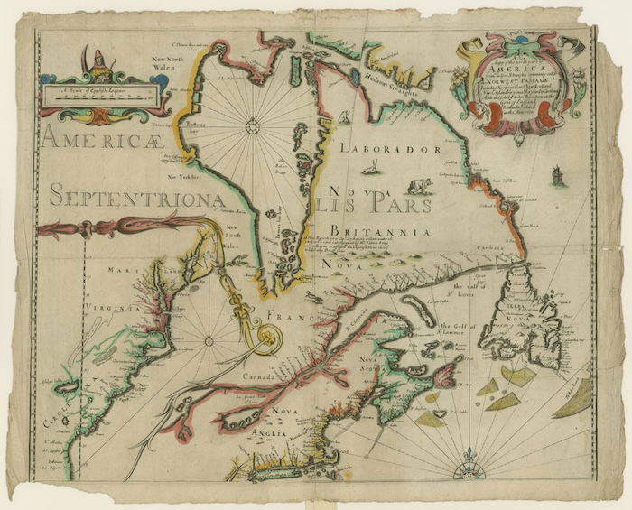 ‘A New Mapp of the north part of America’: one of the earliest maps to show the activies of the Hudson’s Bay Company, by John Thorton, 1673. John Carter Brown Library. Brown University. Public Domain.