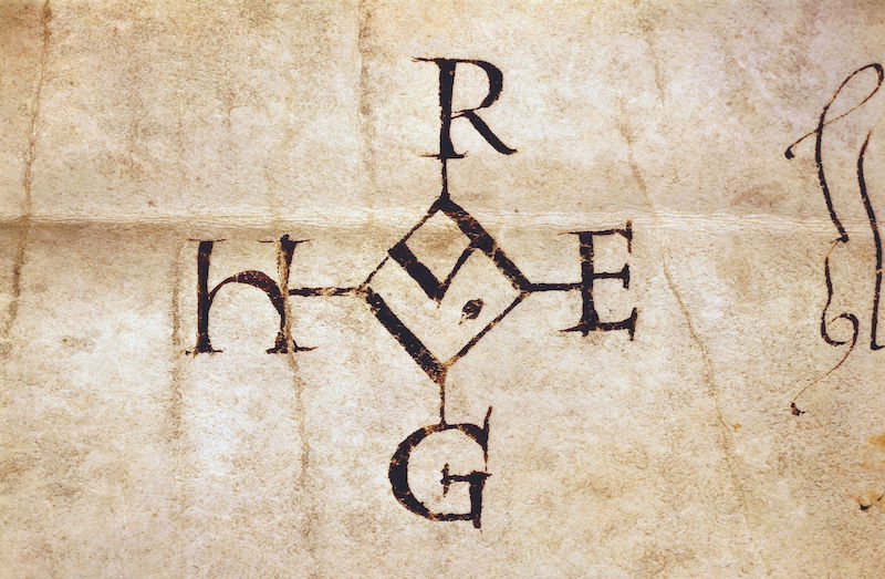 The monogram of Hugh Capet – founder of the Capetian dynasty – from a donation charter, 20 June 988. © NPL - DeA Picture Library/Bridgeman Images.