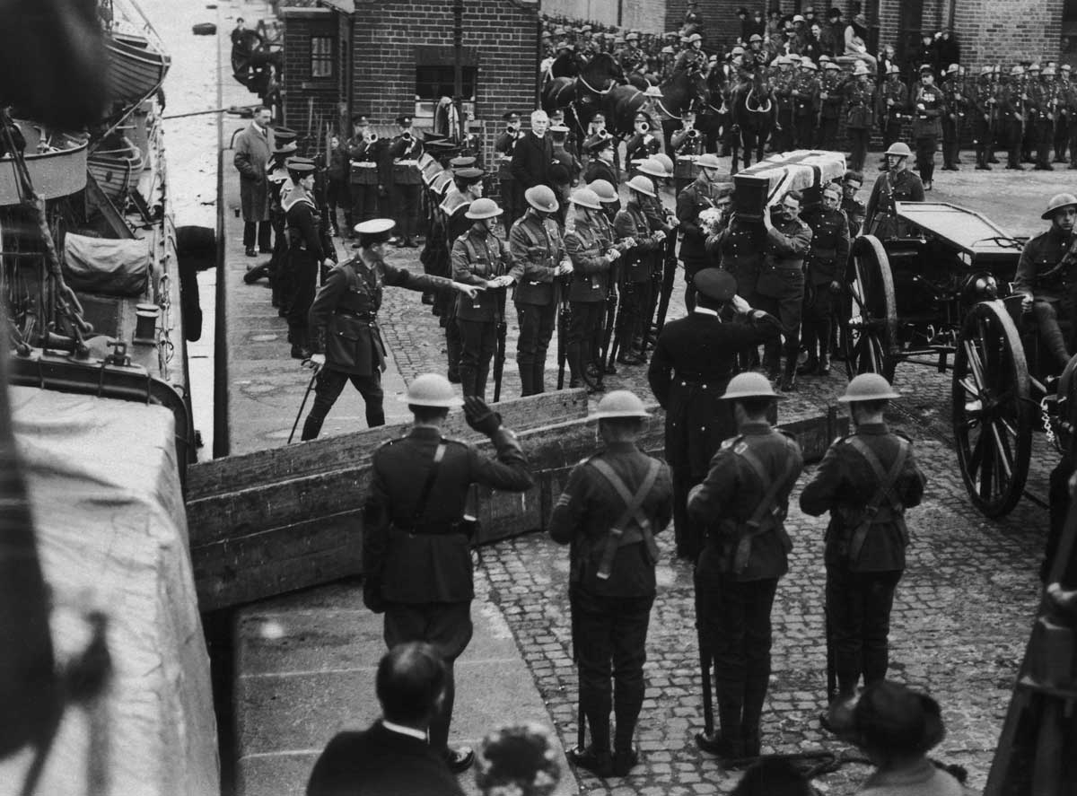 Bodies of British officers killed in Dublin on Bloody Sunday are taken for burial,  25 November 1920. 