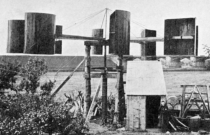 A later turbine built by James Blyth at his cottage in Marykirk, 1891.