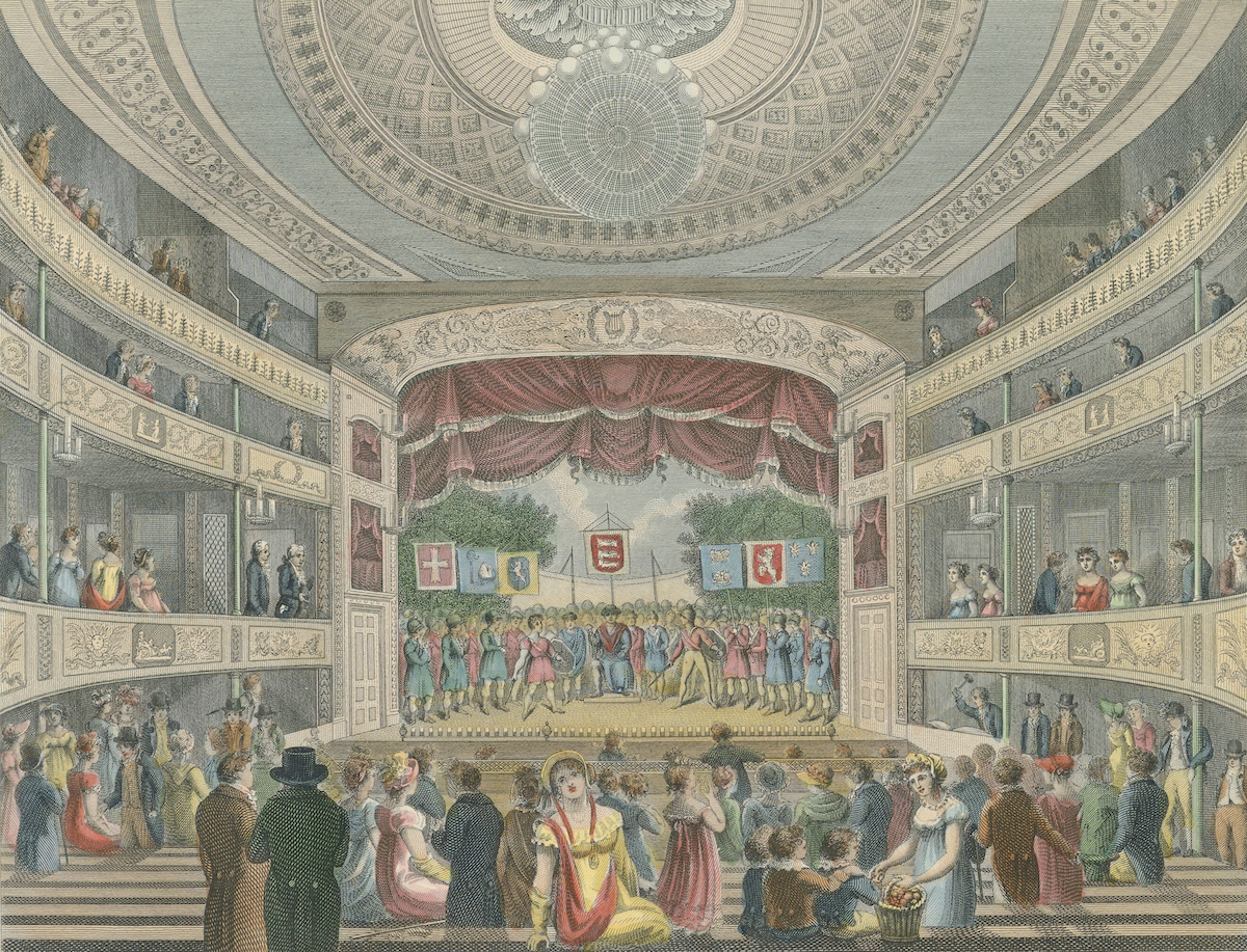 Interior view of the Victoria Theatre, then known as the Coburg, c. 1819. Smithsonian Design Museum. Public Domain.