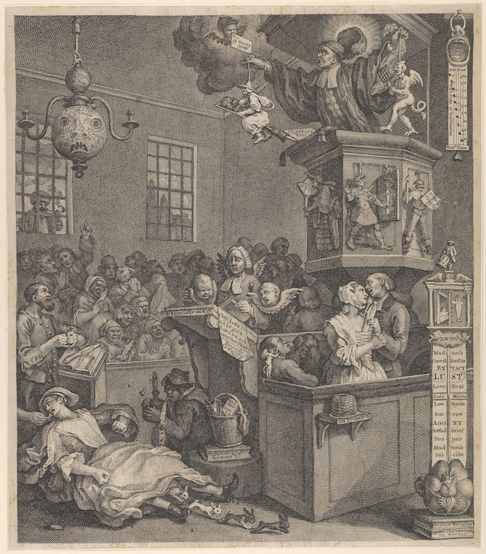 Credulity, Superstition, and Fanaticism, with images of the Cock Lane ghost and the Drummer of Tedworth amid the numerous allusions to hauntings and witch panics, William Hogart, 15 March 1762. Metropolitan Museum of Art. Public Domain.