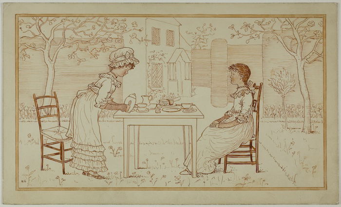 Tea Party for Two Outside, attributed to Kate Greenaway, c.1866-1901. Art Institute of Chicago. Public Domain.