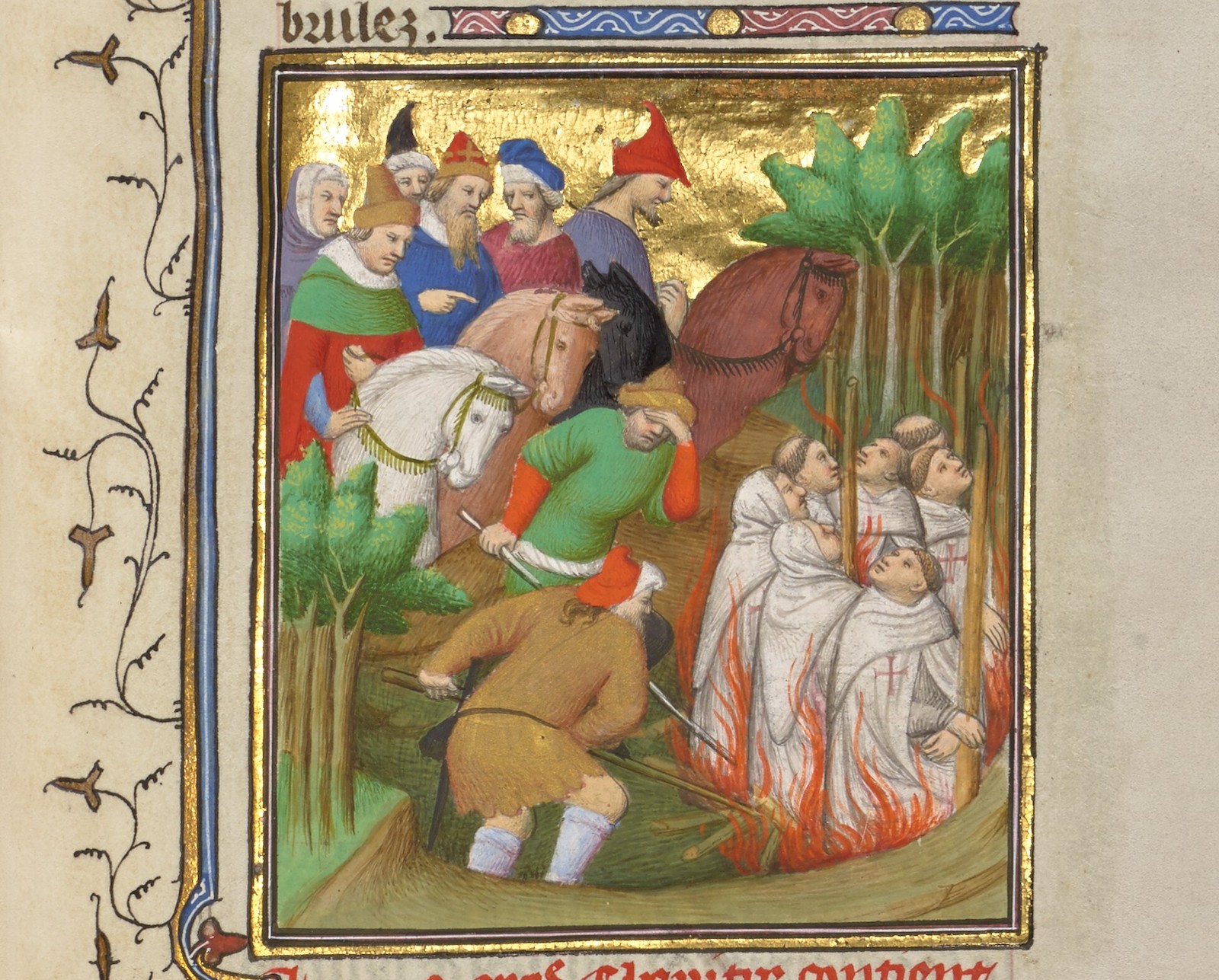 The Knights Templar burned by order of King Philip IV of France from an illustrated manuscript, c. 1413-15. The J. Paul Getty Museum, Los Angeles. Public Domain.