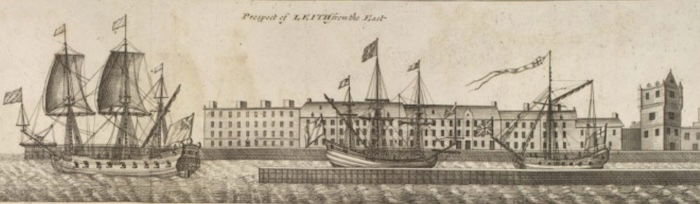 Prospect of Leith, Edinburgh, from the East, 1693. National Library of Scotland. Public Domain.