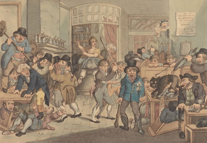 A Mad Dog in a Coffee House, by Thomas Rowlandson, 1809. Yale Center for British Art, The William K. Rose and Eugene A. Carroll Collection. Public Domain.
