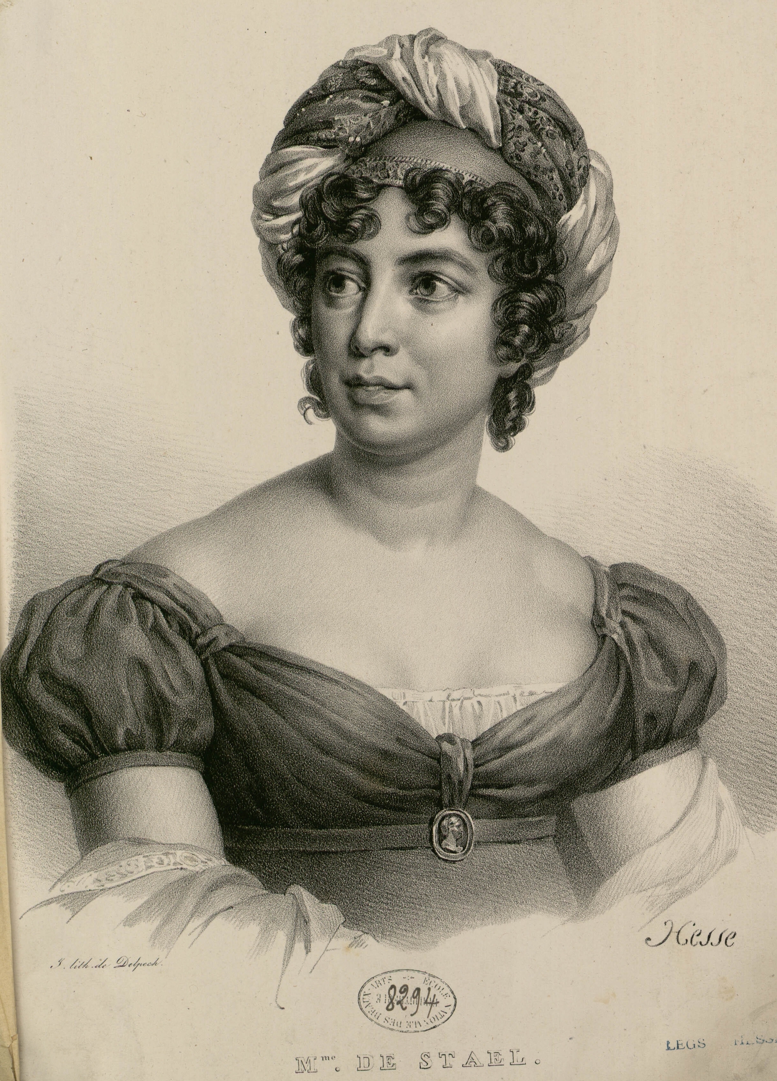 Madame de Staël-Holstein by by Henri-Joseph Hesse, 19th century. Institut National d'Histoire de l'Art. Public Domain.
