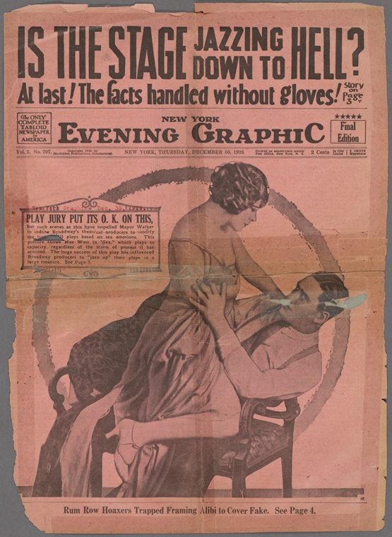 Coverage of the Sex scandal in the New York Evening Graphic, 20 December 1926. New York Public Library. Public Domain.