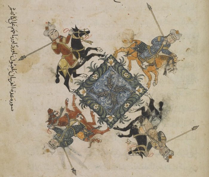 Mamluk cavalry in an illustration from the Complete Instructions in the Practices of Military Art, Muhammad ibn Isa Aqsarai, c.1375. Qatar National Library. Public Domain.