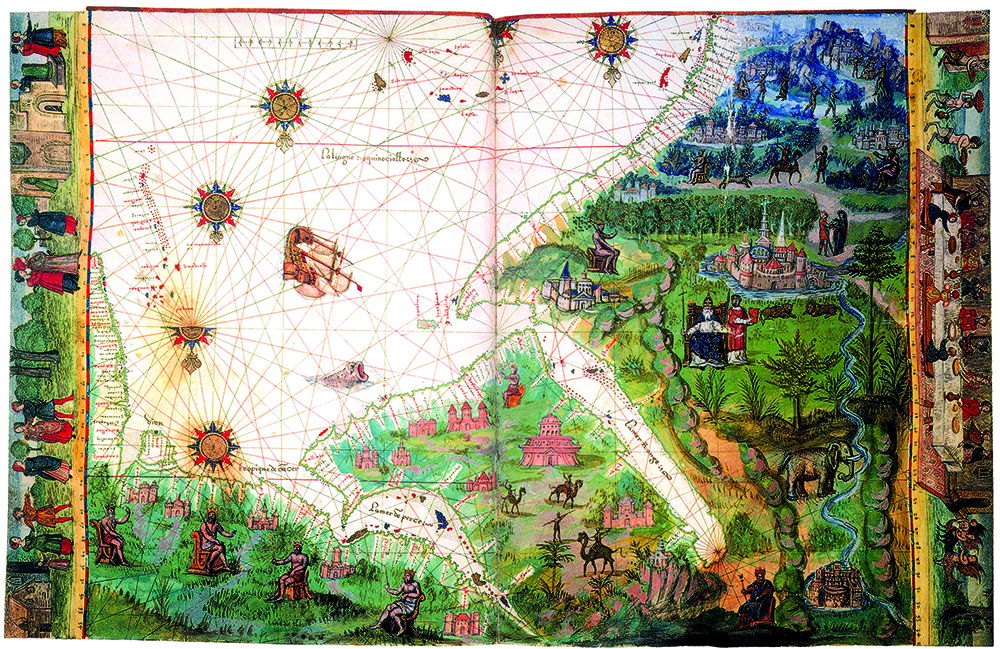 Map of north and east Africa, Arabia and part of India, featuring Prester John, from the Vallard Atlas, c.1547.