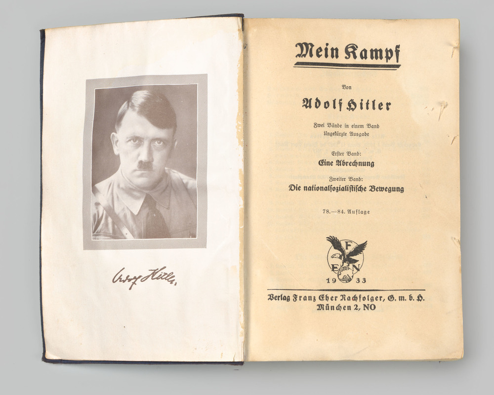 A 1933 German copy of Adolf Hitler’s Mein Kampf. Vrijheidsmuseum (CC BY-SA).